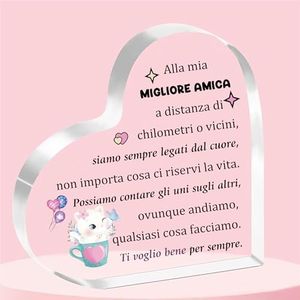Migliore Amica Acrilico Placca Cuore Ornamenti Targhe e Cartelli Decorativi Laurea Donne Regali Compleanno Scrivania Segni Amicizia Apprezzare Regalo Natale Decorazione Distanza Addio Ricordi Gatto