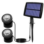 AVEKI Solar Pond Spotlights, 2 in 1 12 LED Solar Underwater Lights with Dual Head Waterproof Submarine Landscape Spotlight Security Lighting for Outdoor Patio Garden Fountain Pond