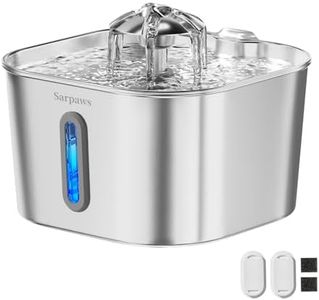 SARPAWS Cat Water Fountain Stainless Steel：74oz/2.2L Water Fountains for Cats Indoor, Cat Fountains for Drinking, Ultra-Quiet, Water Level Window, Pet Water Fountain - 2 Filters + 2 Sponges