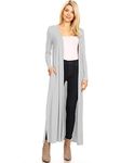 ANNA-KACI Women's Comfy Open Front Maxi Drape Longline Duster Cardigan with Pockets, Grey, Small/Medium