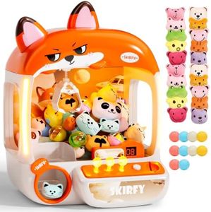 Skirfy Claws Machines for Kids,Mini Vending Machines Boys Girls Fox Toys | 20 Dolls, 10 Capsules, 24 Coins, Music & Mute,LED Light,Dual Power Supply,Sturdy Smooth-Refined Toy for Home and Parties