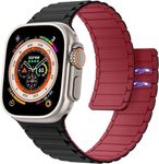 Croiky Magnetic Sport Watch Band Compatible with Apple Watch Ultra 2/Ultra Band for 49mm|46mm|45mm|44mm|42mm, Wrist Solo Loop Strap for iwatch Series 10 9 8 7 6 5 SE2 4 3 2 1 - Black|Red