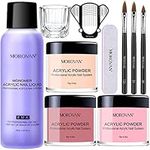 Morovan Acrylic Nail Kit - 3 Colors Acrylic Powder Set Professional Acrylic Nail Powder with Acrylic Nail Brush Nail Forms Tips for Beginners DIY Acrylic Nails Extension