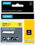 DYMO Rhino Industrial Flexible Nylon Labels, 1/2" x 11.5', Black Print on Yellow Tape