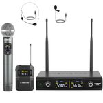 Phenyx Pro Wireless Microphone System, Metal Wireless Mic Set with Handheld Microphone/Bodypack/Headset/Lapel Mics, 2 x 30 UHF Frequencies, Cordless Mic for Singing, Karaoke, Church, DJ (PTU-52B)