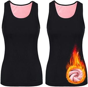 Sintege 2 Pcs Womens Fleece Lined Underwear Tops Cami Tank Top Vest Sleeveless Cotton Thermal Shirts for Women Thermal Tops, Medium, Black, Medium