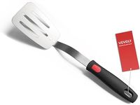 Stainless Steel Flexible Spatula Turner, VOVOLY Thin Metal Slotted Spatula for Cast Iron Skillet, Thin Blade and Heat Resistant Silicone Handle, Great for Egg, Cookie, Meat, Crep, Medium