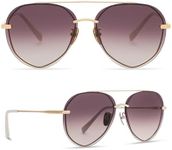 DIFF Lenox Gold + Brown Gradient Mirror, Designer Oversized Aviator Sunglasses for Women UV400 Polarized Protection