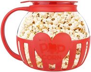 The Original Korcci 3 Quart Microwave Glass Popcorn Popper, Borosilicate Glass, Dishwasher Safe, 3-in-1 Silicone Lid, BPA Free, Family Size (Red)