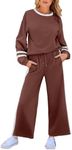 SHEWIN 2 Piece Lounge Sets for Women Casual Long Sleeve Shirts Loose Wide Leg Pants Comfy Loungewear Womens Matching Set Fall Outfits For Women 2024 Chestnut X-Large