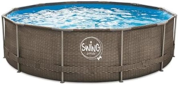 HAF® Swing Metal Frame Piscine avec les dimensions 366 x 91 cm | Gris avec aspect rotin | Capacité d'eau env. 8 300 litres | Piscine de qualité supérieure | Piscine de jardin / piscine hors sol sans
