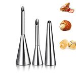 Cream Icing Piping Nozzle Tip Stainless Steel Long Puff Nozzle Tip Decorating Tool 3 Sizes Cake Baking Tools (3pcs, Silver)