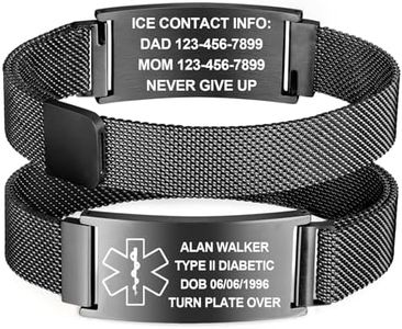 Personalized Medical Bracelet for Women - Free Engraving Customizable Medical ID Bracelets,Waterproof Stainless Steel Adjustable Customized Engraved Wristband,Emergency Medic Alert Bracelet for Men