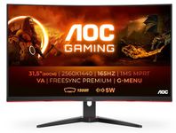 AOC Gaming CQ32G2SE - 32 Inch QHD Curved Monitor, 165Hz, 1 ms MPRT, VA, AMD FreeSync Premium, Low Input Lag, Speakers (2560x1440 @ 165Hz, 250 cd/m², HDMI/DP)