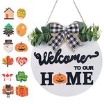 SWITTE 12 Interchangeable Seasonal Welcome Wreaths Sign Home Decor, Rustic Round Wood Wreaths Wall Hanging Outdoor, Porch, for Spring Summer Fall All Seasons Holiday Christmas Decoration (White)