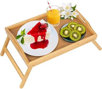 Bed Tray Table Folding Legs with Handles Breakfast Food Tray for Sofa,Bed,Eating,Drawing,Platters Serving Lap Desk Snack Tray (Bamboo Medium)