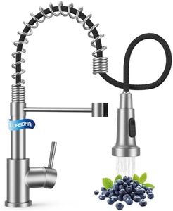 Kitchen Faucet with Pull Down Sprayer, High Arc Single Hole Single Handle Kitchen Sink Faucet with Sprayer for RV Camper Kitchen, Brushed Nickel