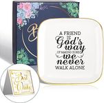 A Friend is God's Way of Making Sure We Never Walk Alone Friendship Quote Ceramic Ring Dish Decorative Jewelry Trinket Tray for Women Friends,Meaningful Friend Gifts for Girl BFF Birthday Christmas