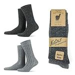 GoWith Alpaca Wool Socks for Men and Women, 2 pairs, Thermal Socks for Hiking and Camping, Fine Knitted, Thick, Merino Wool Boot Socks, Warm, Beige brown grey Dark Grey UK size 3-5 6-8 9-11