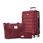 SHOWKOO Suitcase Medium 24-Inch Set Expandable PC+ABS Hard Shell Lightweight Durable Trolley Travel Carry-On Luggage with Travel Duffels Bag + Toiletry Bag -Red