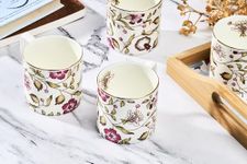 Golden Queen'S Gold Series Tea And Coffee Mugs - Set Of 6 - Bone China (Pink & White Blossom Mugs) - 200 Ml