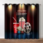 Jekeno Movie Theater Blackout Curtains, Home Cinema Print Decor Darkening Grommet Window Drapes for Bedroom Living Room, 52 Wide 84 Long inches 2 Panels