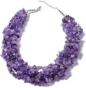 Amethyst Chip Necklace - Purple Beaded Necklace for Women - Chunky Statement Choker Gemstone Birthstone Amethyst Beads - Adjustable Length 16" - 18" Anniversary Engagement Costume Jewelry for Women