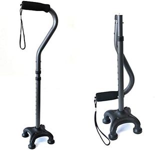 Ez2care Adjustable Lightweight Folding Quad Cane, Metallic Black