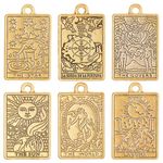 SUNNYCLUE 1 Box 36Pcs Tarot Card Charms Tarot Charm Gold Tarot Charms Bulk Moon Sun Star Charm Rectangle Good Luck Amulet Charm for Jewelry Making Charms DIY Earrings Bracelet Necklace Craft Supplies, Metal, No Gemstone