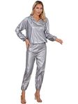 iEFiEL Men Women Sauna Suit Weight Exercise Slim Gym Fitness Workout Anti-Rip Sweat Sauna Suits Athletic Tracksuit Silver A M