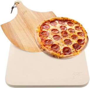 Hans Grill Pizza Stone Baking Stone for Pizzas use in Oven and Grill/BBQ Free Wooden Pizza Peel Rectangular Board 15 x 12 Inches Easy Handle Baking | Bake Grill, for Pies, Pastry Bread, Calzone