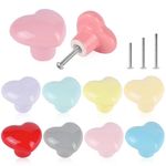 ShipeeKin 10x Colorful Cute Glossy Ceramic Knobs Love Heart Shape Lovely Door Pull Knob Cabinet Closet Ceramic Drawer Cupboard Kitchen Dresser Kids Child Bedroom Pulls Wardrobe Handles