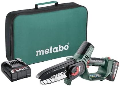 Metabo Akku Gehölzsäge (Holzsäge mit Akku/Ladegerät, kleine Kettensäge 15 cm, in Werkzeugtasche, Gartensäge) 600856500
