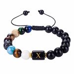 AmDxD Jewellery Bracelets Onyx Alphabet Woven for Him and Her, Real Natural Stones, Elastic Bracelet, Great Gift Idea, Handmade, 18 cm, 18cmx10mm, Crystal, Onyx