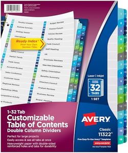 Avery Double Column 32 Tab Dividers for 3 Ring Binders, Customizable Table of Contents, Multicolor Tabs, 1 Set (11322)