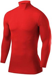 PowerLayer Men's Compression Base Layer Top Long Sleeve Under Shirt - Mock Neck - Red, XL