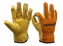 KEEAN REINFORCED LEATHER WORK GLOVES FOR GARDENING FARMING HANDLING DRIVING WAREHOUSING MOTORCYCLING 10 INCHES SECURE FIT ELASTIC DURABLE SAFETY PROTECTION DUAL COLOUR