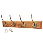 keypak Victorian 4-Hook Wall-Mounted Wooden Coat Rack, 45cm - Oak Finish Board, Antique Brass Coat Hooks - Fixings Included