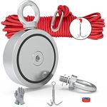 THCMAG Double Sided Magnet Fishing Kit with Grappling Hooks, Gloves, 1500lbs combined strength Strong Retrieval Neodymium Magnets with 65FT Rope for River Magnetic Recovery Salvage Fishing.