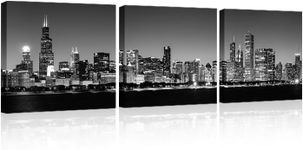 YPY Chicago Skyline Wall Art Black and White Wall Art Decor Canvas Print Picture Painting Artwork for Bedroom Home Kitchen Office Wall Decor Stretched 3 Pack 12X12 inch