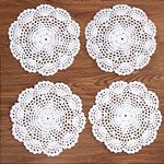 EiYYA Handmade Cotton Crochet Doilies Lace Table Placemats Coasters, 8inch/20cm 4-Piece (White)