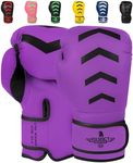 Exxact Sports Knockout Youth Boxing Gloves for Kids (3-15 Years) with Padded Protection and Wrist Support, Durable Engineered Leather Kids Boxing Gloves for Sparring (Purple/Black, 6 OZ)