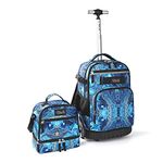Tilami Rolling Backpack 19 inch with Lunch Bag Wheeled Laptop Backpack, Blue Wave, 18 inch, Kids Backpack Set