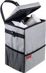 Lusso Gear Car Trash Bin Can with Lid and Removable Liner - Hanging Car Trash with Hooks - Waterproof Fabric Garbage Bin - Automotive Travel Accessory - For Car, Sedan, Motor, Van (Gray)