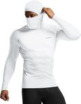 TSLA Men's Thermal Compression Shirts Hoodie with Face Cover, Long Sleeve Winter Sports Base Layer Top, Active Running Shirt, Heatlock Hoodie White, L