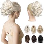 REECHO 9" Short Ponytail Extension, Classic Loose Curly Wavy Claw Clip Pony tails Hair Extensions HP001 Hairpieces for Women - Platinum Blonde