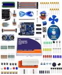 ILELEC - Ultrasonic Sensor Starter Kit for UNO R3 Compatible with Arduino IDE - Includes Code & Tutorial CD, UNO R3 Board, Servo Motor, LCD1602, 7 Segment, DC Motor, Storage Box & More