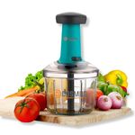 E-COSMOS Food Chopper 900ml, Steel Large Manual Hand-Press Vegetable Chopper Mixer Cutter to Cut Onion, Salad, Tomato, Potato (Pack of 1) 900ml (Tarquise)