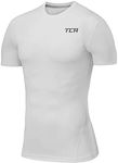 TCA Men's Compression Shirt - Short Sleeve Compression Shirt Men Quick Dry Athletic Workout Base Layer Thermal Top - Pro White, X-Large