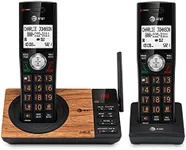 AT&T CL82267 DECT 6.0 2-Handset Cordless Phone for Home with Answering Machine, Call Blocking, Caller ID Announcer, Intercom and Long Range, Black & Wood Grain Finish